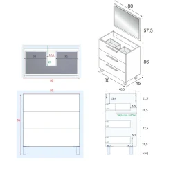 Mobile lavabo 3 cassetti 80x86x45h cm rovere - Elleboro