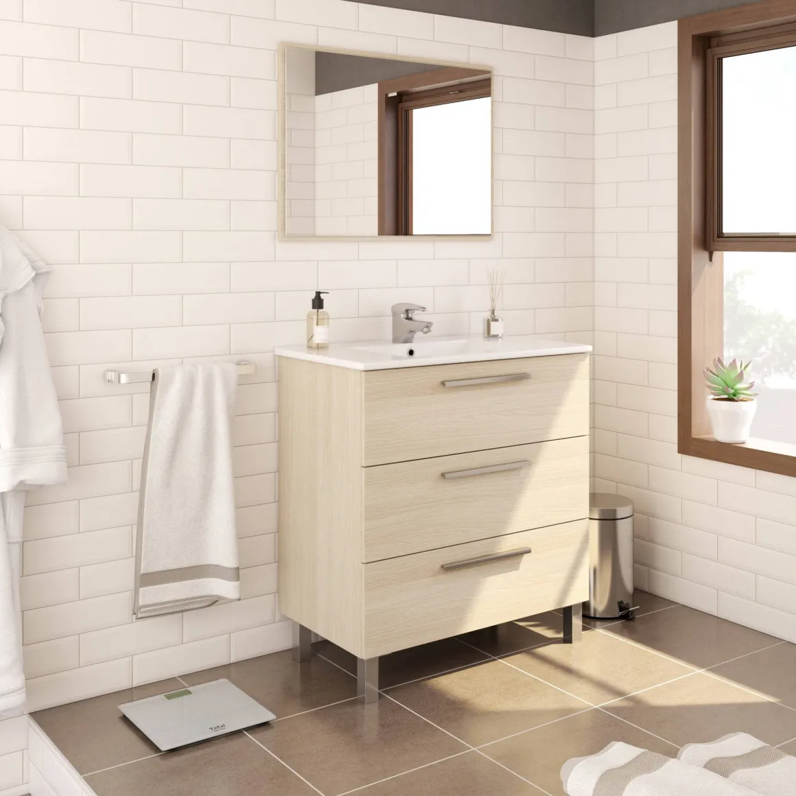 Mobile lavabo 3 cassetti 80x86x45h cm rovere - Elleboro
