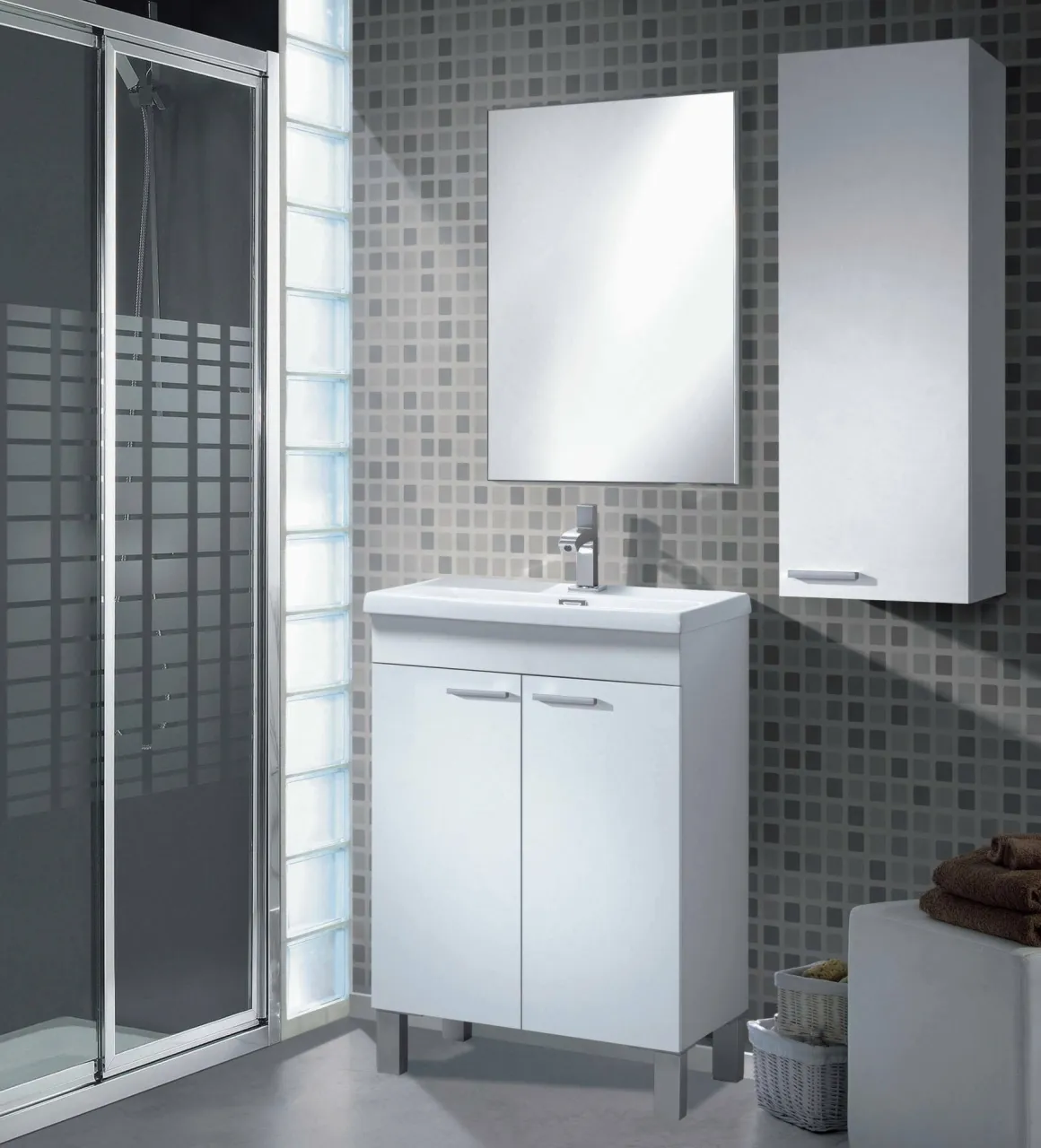 Bagno|Mobili Sottolavabo > Dmora Mobile lavabo sospeso con specchio 50x80x40h cm rovere - Almenia Marrone Rovere