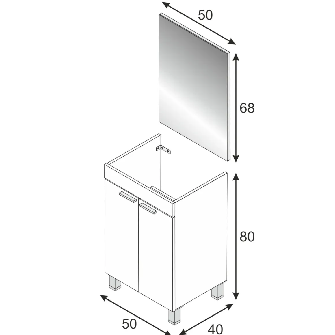 Bagno|Mobili Sottolavabo > Dmora Mobile lavabo sospeso con specchio 50x80x40h cm rovere - Almenia Marrone Rovere