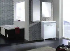 Bagno|Mobili Sottolavabo > Dmora Mobile lavabo sospeso con specchio 50x80x40h cm rovere - Almenia Marrone Rovere