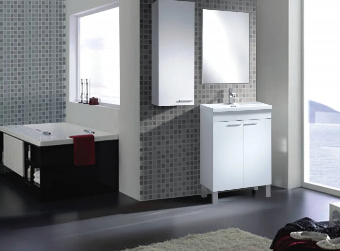 Bagno|Mobili Sottolavabo > Dmora Mobile lavabo sospeso con specchio 50x80x40h cm rovere - Almenia Marrone Rovere
