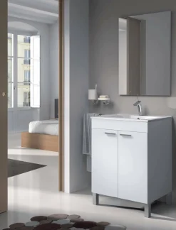 Mobile lavabo sospeso con specchio 60x80x45h cm bianco lucido - Abaco
