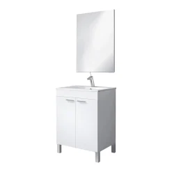 Mobile lavabo sospeso con specchio 60x80x45h cm bianco lucido - Abaco