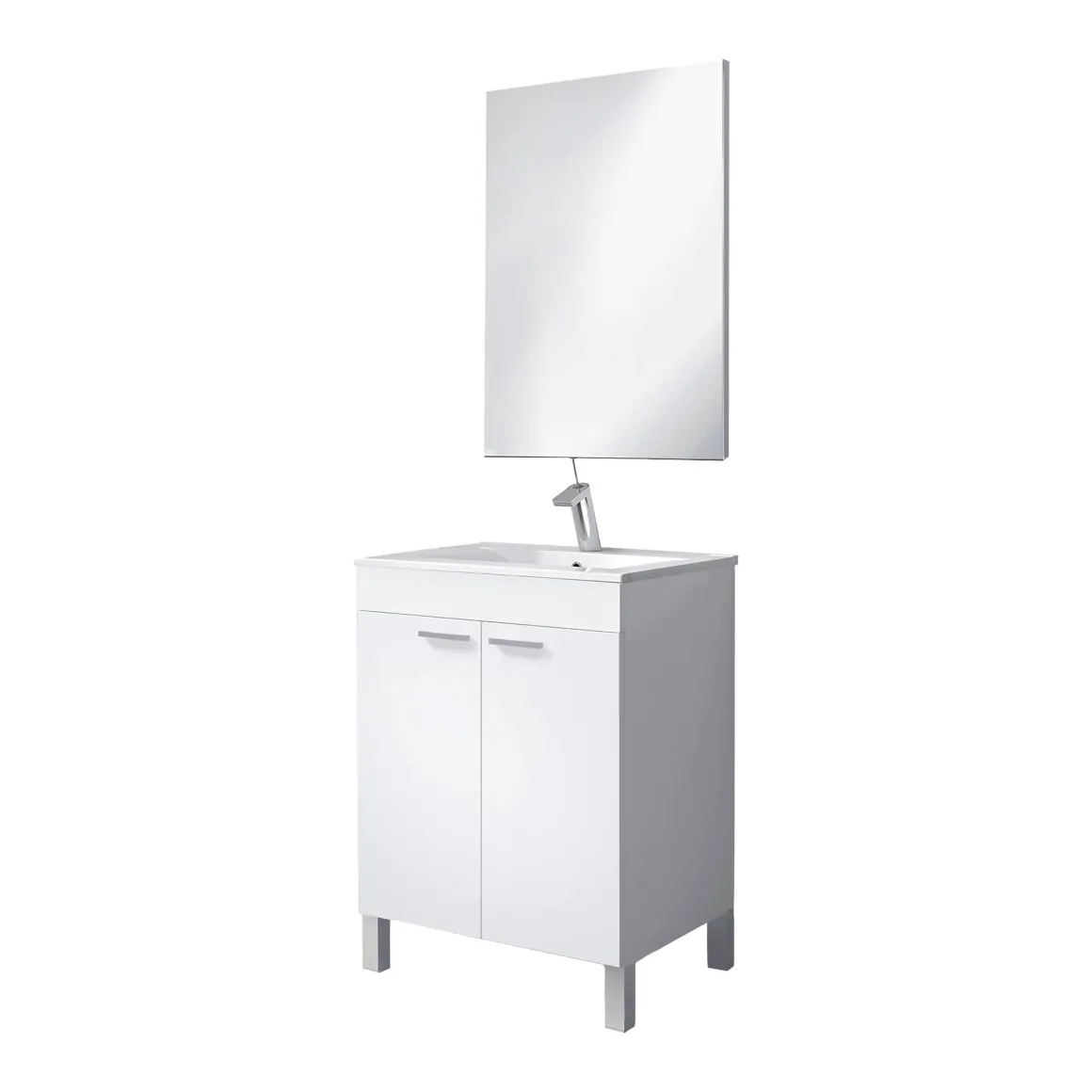 Mobile lavabo sospeso con specchio 60x80x45h cm bianco lucido - Abaco