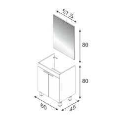 Mobile lavabo sospeso con specchio 60x80x45h cm bianco lucido - Abaco