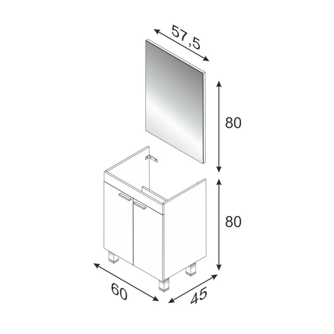 Mobile lavabo sospeso con specchio 60x80x45h cm bianco lucido - Abaco