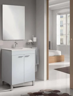 Mobile lavabo sospeso con specchio 60x80x45h cm bianco lucido - Abaco