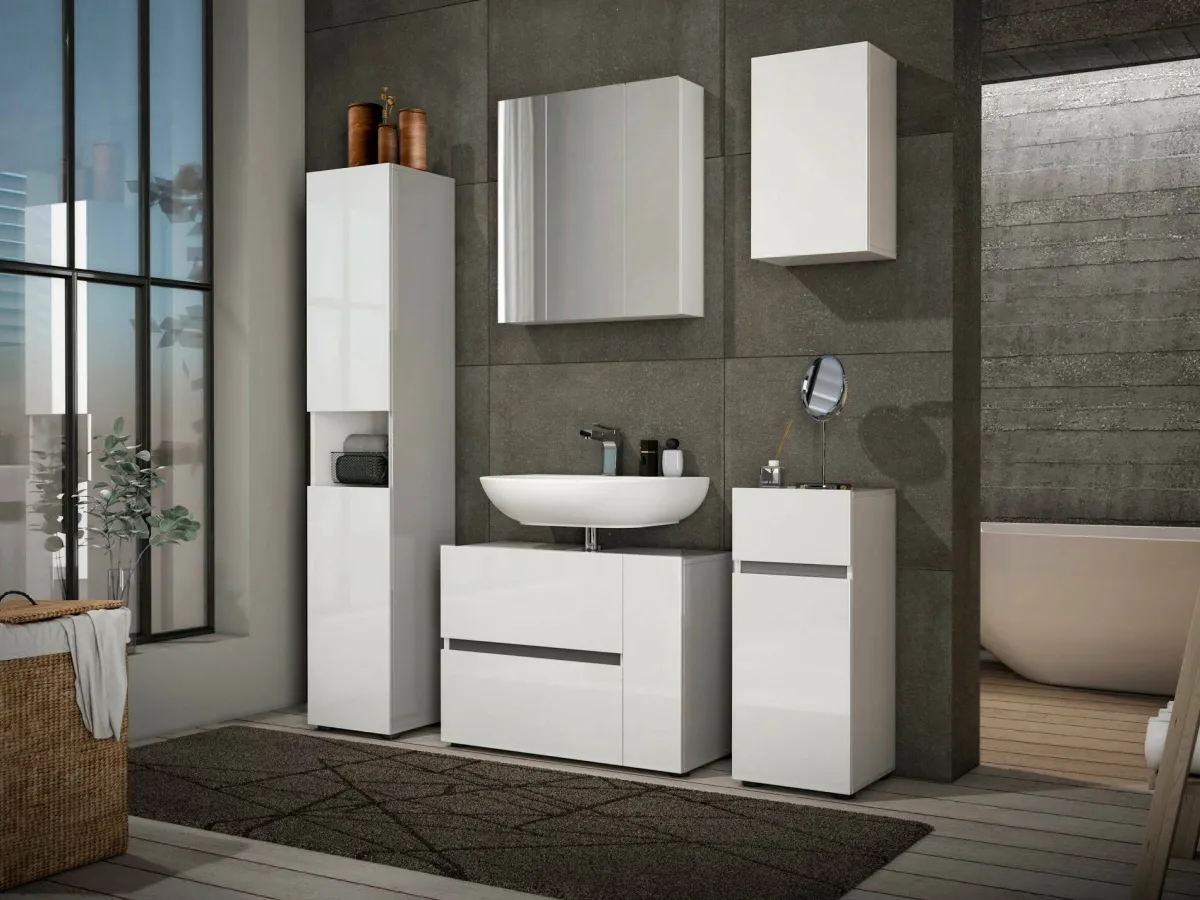 Mobili Sottolavabo > Dmora Mobile lavandino 1 anta e 1 cassetto 83x34x62h cm - Alamo Bianco Lucido