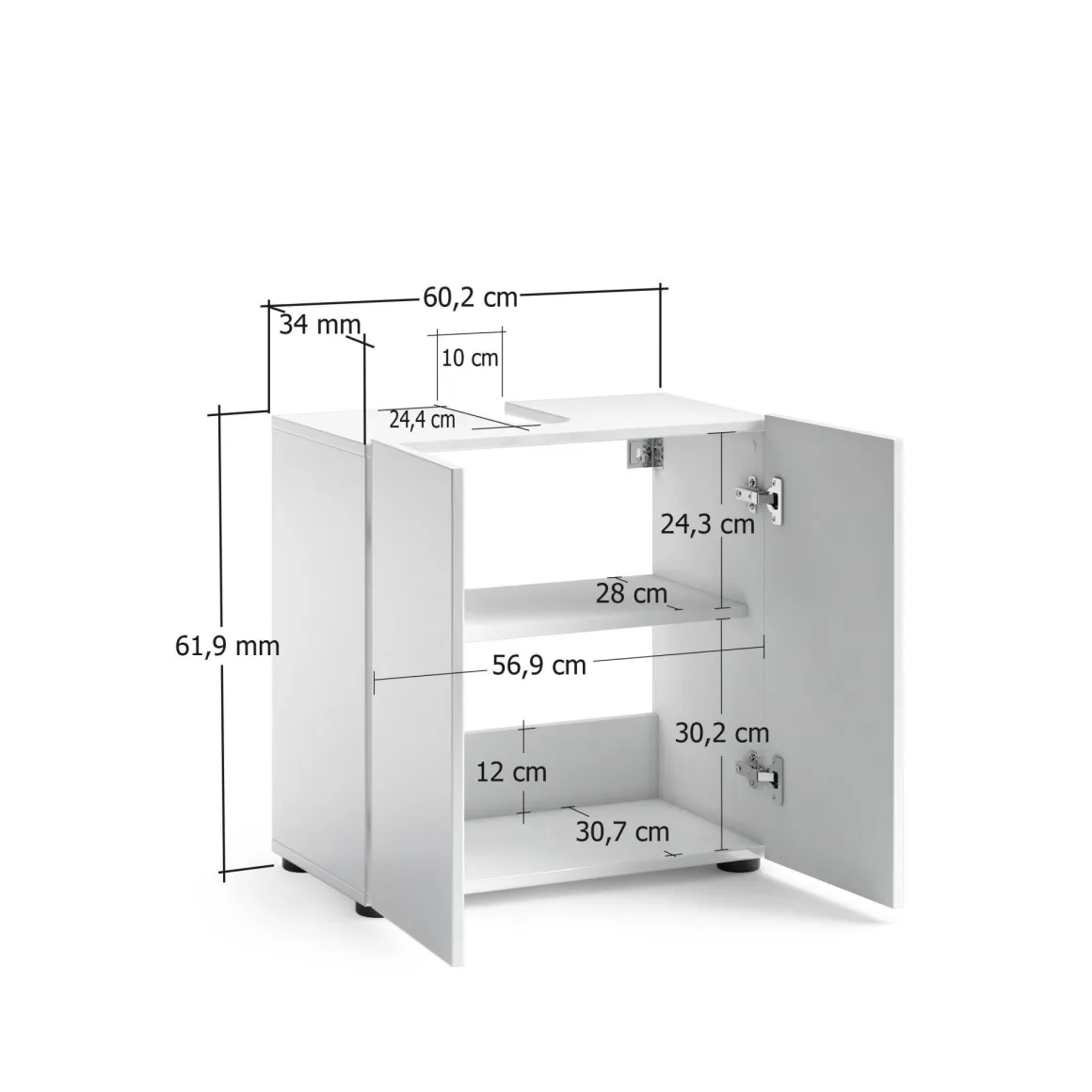 Mobili Sottolavabo > Dmora Mobile lavandino 2 ante 80x45x80h cm - Florante Bianco Lucido