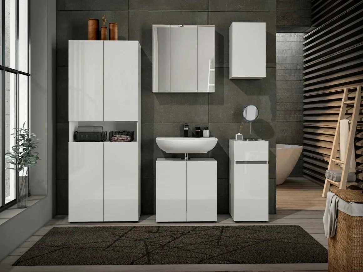 Mobili Sottolavabo > Dmora Mobile lavandino 2 ante 80x45x80h cm - Florante Bianco Lucido