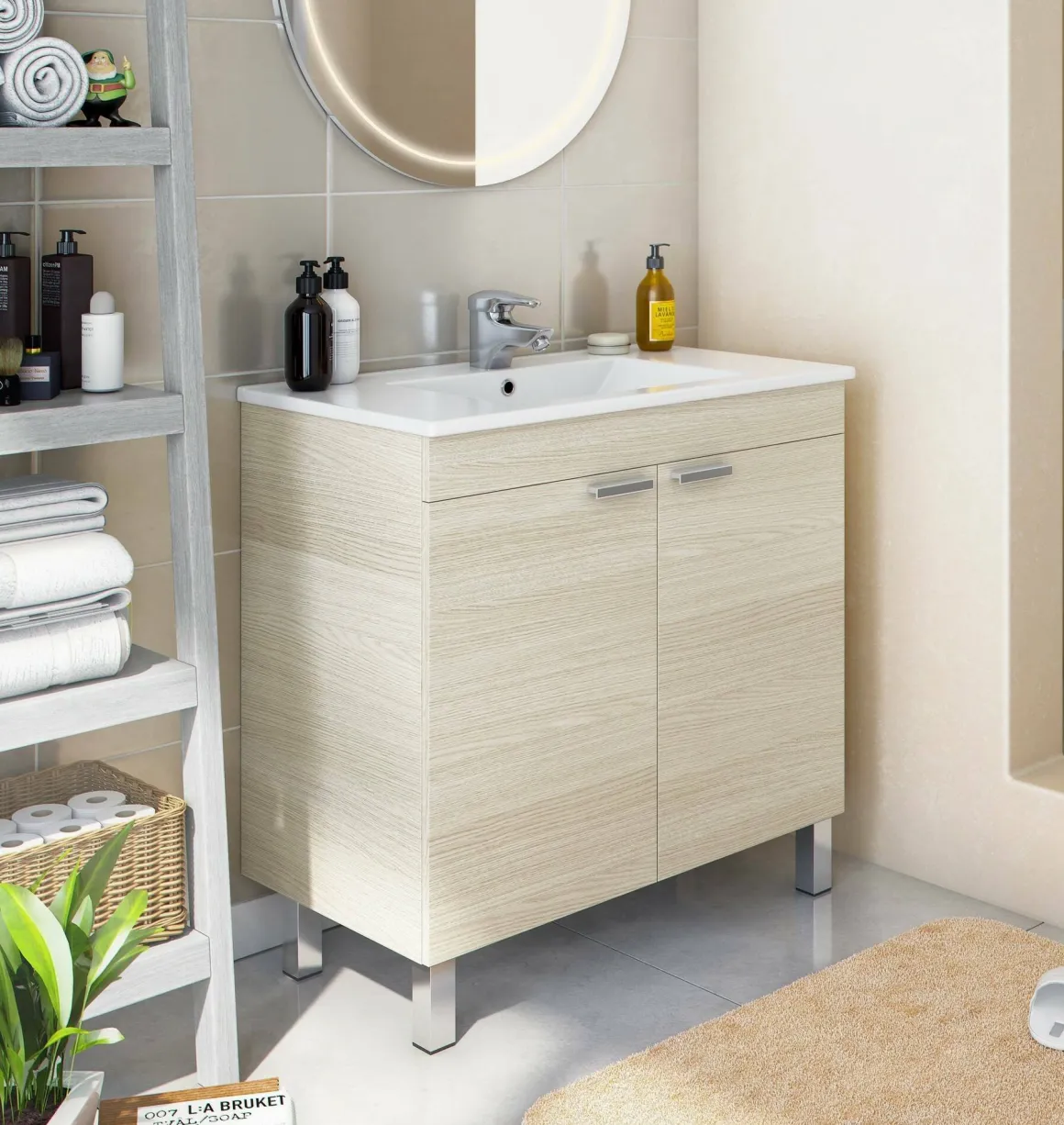 Mobile lavandino 2 ante 80x45x80h cm rovere - Florante