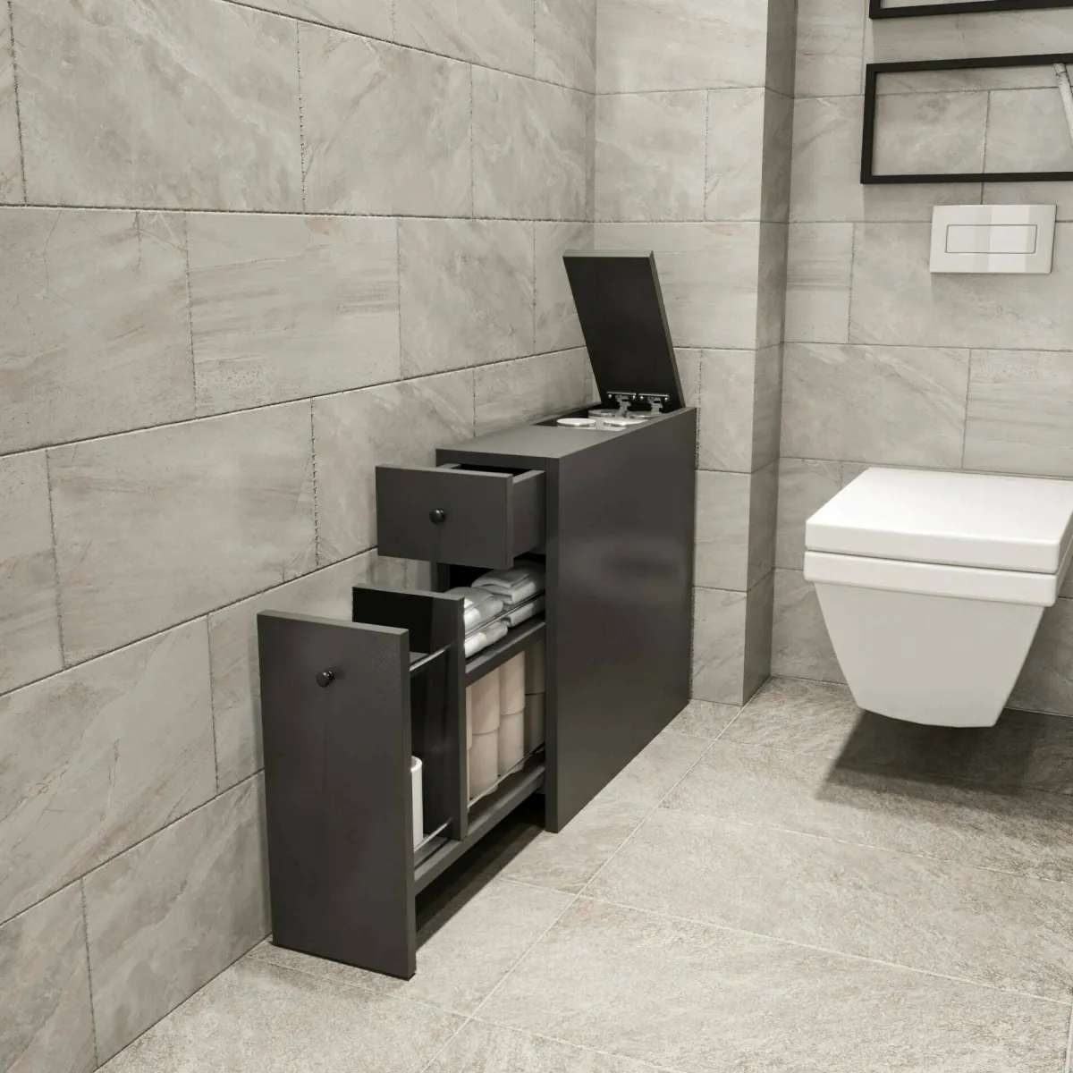 Bagno|Mobili Sottolavabo > Dmora Mobile lavandino 2 cassetti 20x60x55h cm antracite - Isidora Nero Antracite