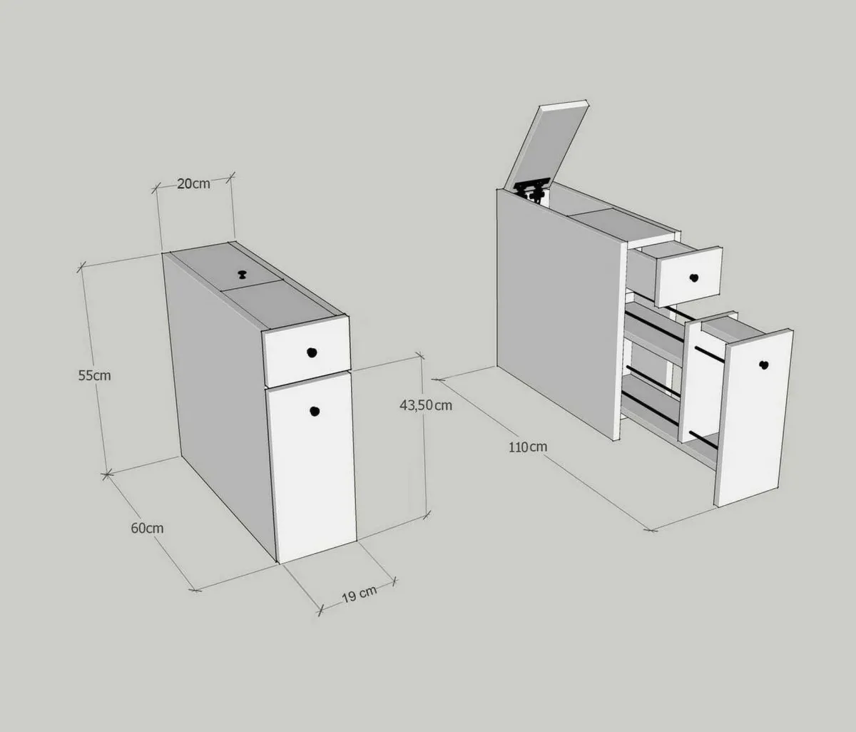 Bagno|Mobili Sottolavabo > Dmora Mobile lavandino 2 cassetti 20x60x55h cm antracite - Isidora Nero Antracite