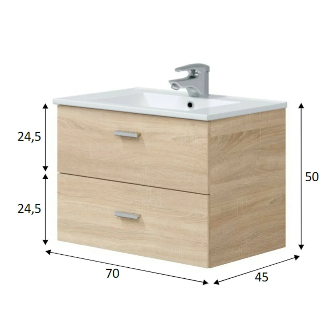 Mobile lavandino 2 cassetti 70x45x50h cm rovere - Tico