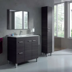 Mobili Sottolavabo > Dmora Mobile lavandino 3 cassetti 80x45x86h cm bianco lucido e rovere - Dianmu Marrone Rovere, Bianco Lucido