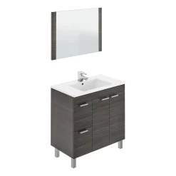 Mobili Sottolavabo > Dmora Mobile lavandino 3 cassetti 80x45x86h cm bianco lucido e rovere - Dianmu Marrone Rovere, Bianco Lucido