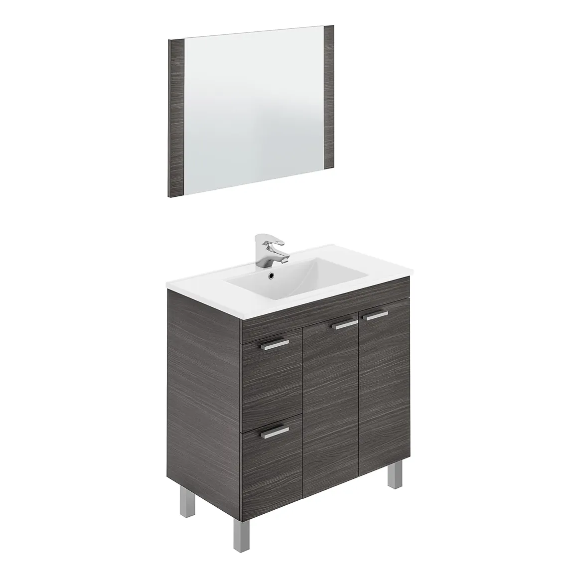 Mobili Sottolavabo > Dmora Mobile lavandino 3 cassetti 80x45x86h cm bianco lucido e rovere - Dianmu Marrone Rovere, Bianco Lucido