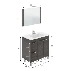 Mobili Sottolavabo > Dmora Mobile lavandino 3 cassetti 80x45x86h cm bianco lucido e rovere - Dianmu Marrone Rovere, Bianco Lucido