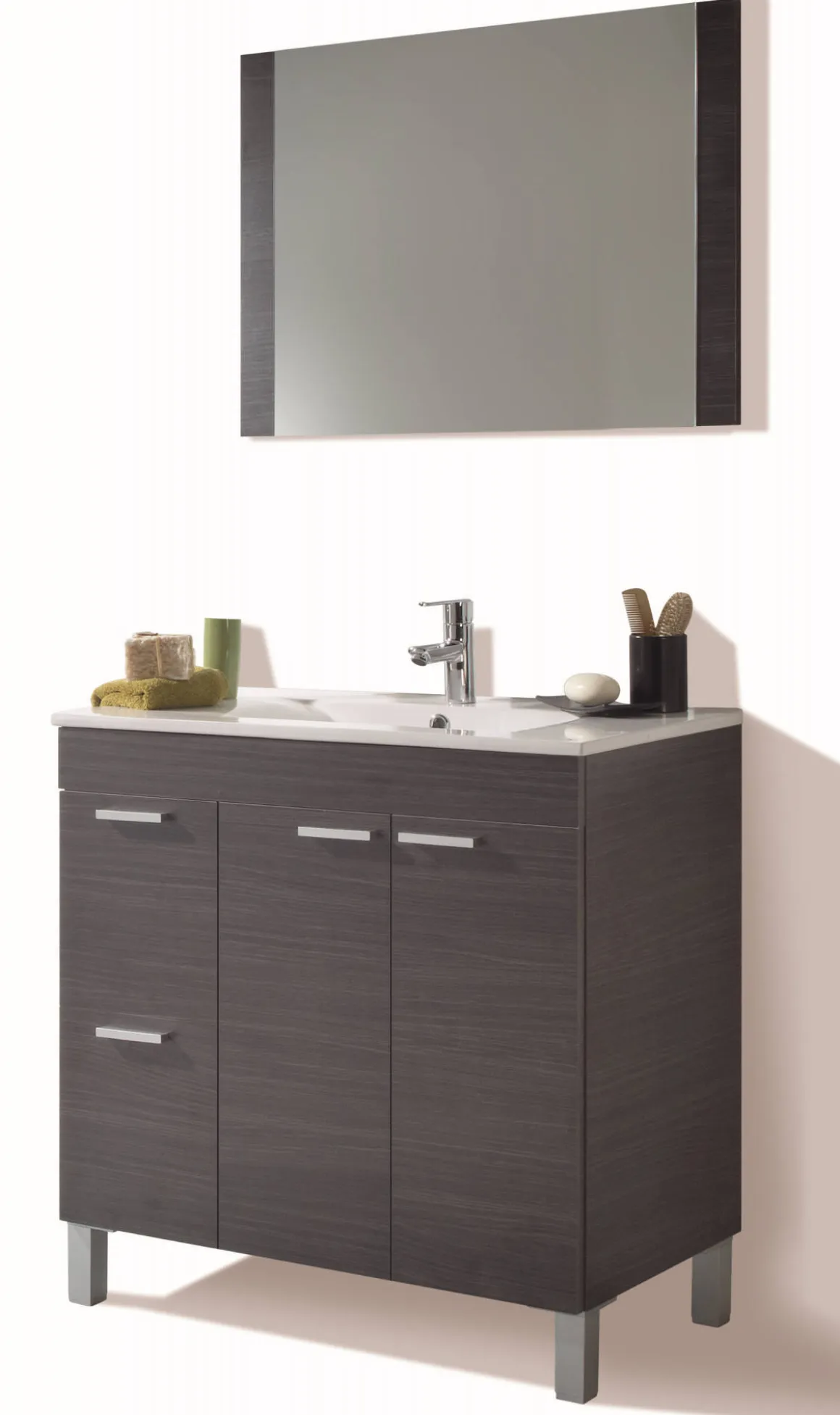 Mobili Sottolavabo > Dmora Mobile lavandino 3 cassetti 80x45x86h cm bianco lucido e rovere - Dianmu Marrone Rovere, Bianco Lucido