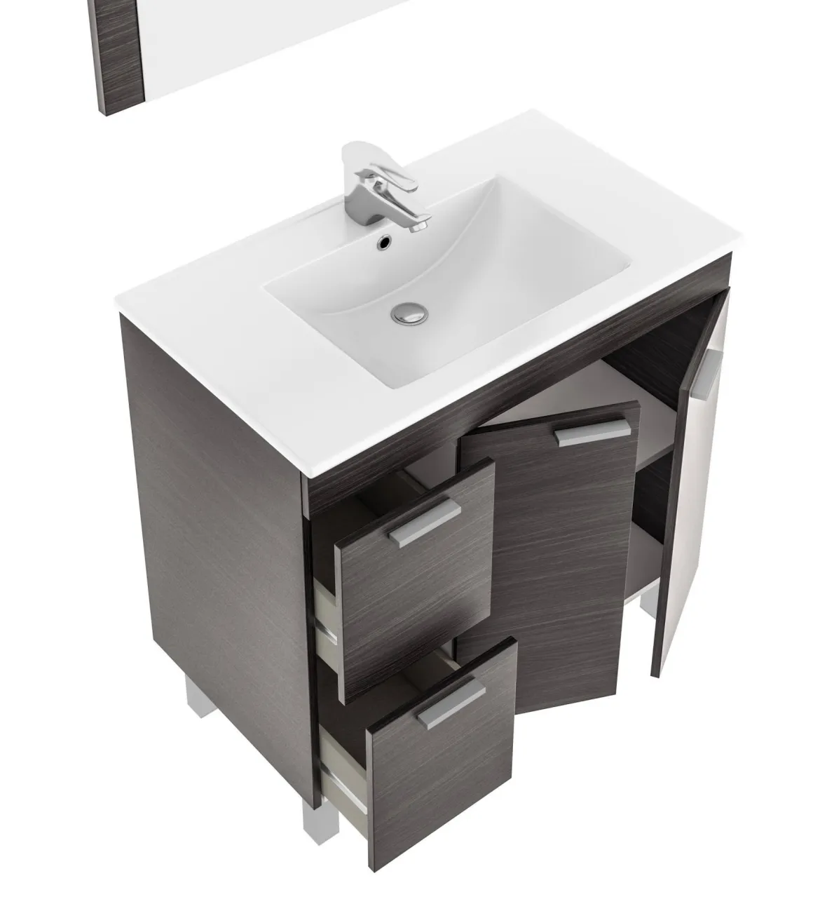 Mobili Sottolavabo > Dmora Mobile lavandino 3 cassetti 80x45x86h cm bianco lucido e rovere - Dianmu Marrone Rovere, Bianco Lucido