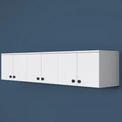 Mobile Pensile Bianco Bianco 6 Ante 3 Vani 180x44h cm, Apertura Battente - Jelsi