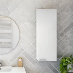 Mobili Pensili > Dmora Mobile Pensile Bianco Lucido Grigio un Ripiano Un'anta 30x85h cm, Reversibile - Parga Grigio, Bianco Lucido