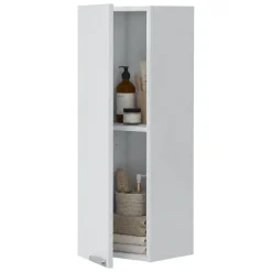 Mobili Pensili > Dmora Mobile Pensile Bianco Lucido Grigio un Ripiano Un'anta 30x85h cm, Reversibile - Parga Grigio, Bianco Lucido