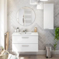 Mobili Pensili > Dmora Mobile Pensile Bianco Lucido Grigio un Ripiano Un'anta 30x85h cm, Reversibile - Parga Grigio, Bianco Lucido