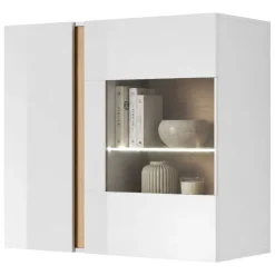 Mobile Pensile Bianco Marrone Rovere 2 Ripiani 2 Ante 96x83h cm, con led - Kava