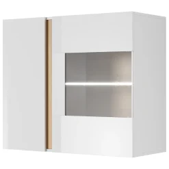 Mobile Pensile Bianco Marrone Rovere 2 Ripiani 2 Ante 96x83h cm, con led - Kava