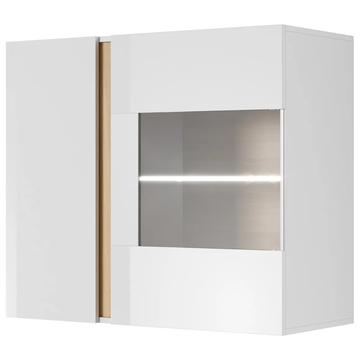 Mobile Pensile Bianco Marrone Rovere 2 Ripiani 2 Ante 96x83h cm, con led - Kava