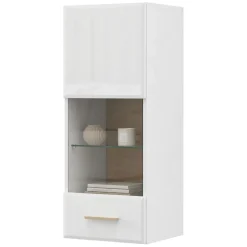 Mobile Pensile Bianco Opaco Marrone Rovere 2 Ripiani Un'anta 39x96h cm, Anta e Ripiano Dettaglio Vetro - Gonnes