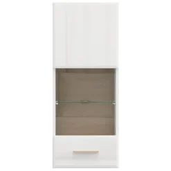 Mobile Pensile Bianco Opaco Marrone Rovere 2 Ripiani Un'anta 39x96h cm, Anta e Ripiano Dettaglio Vetro - Gonnes