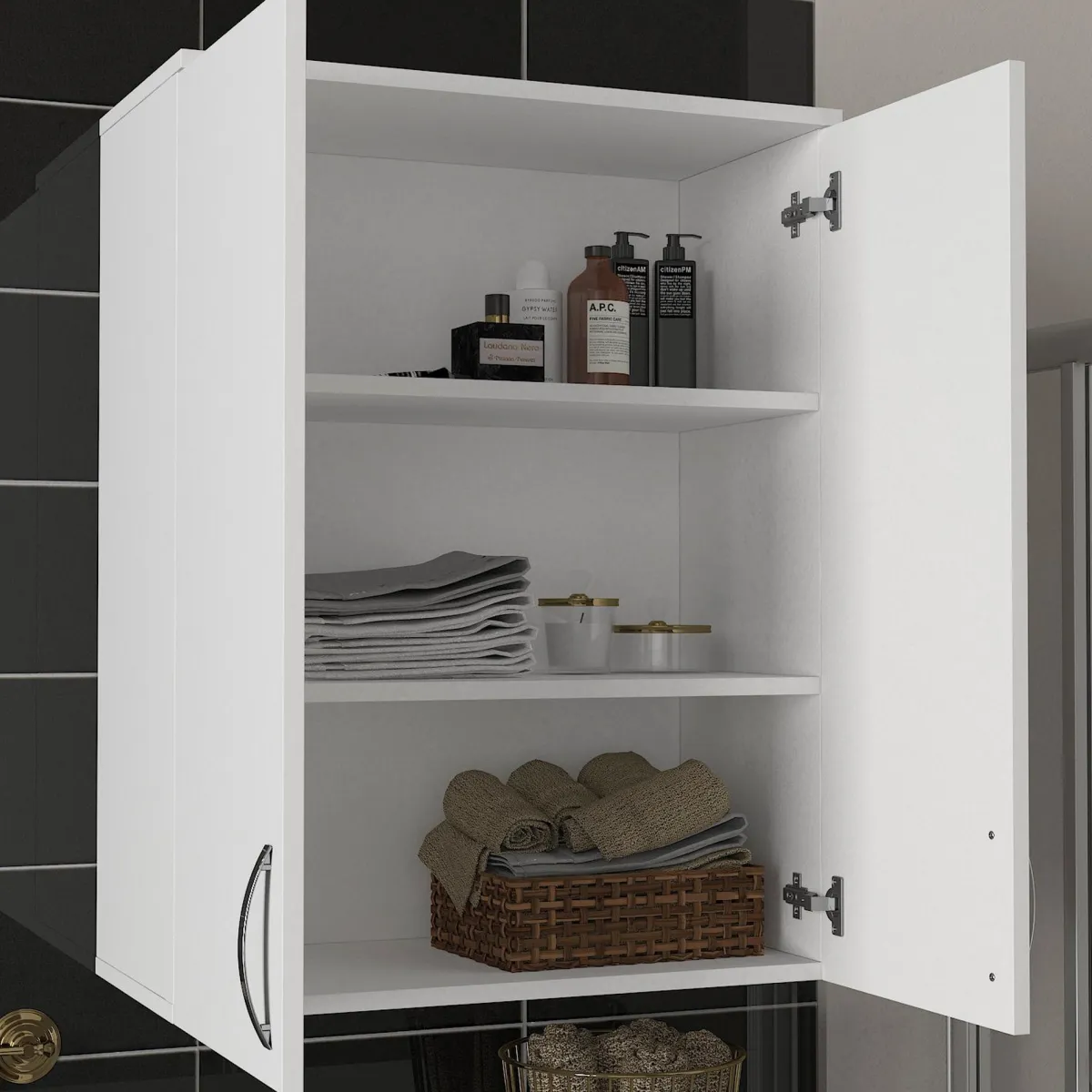 Mensola Bagno|Mobili Pensili > Dmora Mobile Pensile 2 Ripiani 2 Ante 70x90h cm, 3 Vani - Isili Bianco