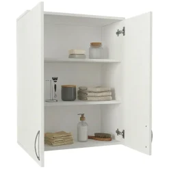 Mensola Bagno|Mobili Pensili > Dmora Mobile Pensile 2 Ripiani 2 Ante 70x90h cm, 3 Vani - Isili Bianco