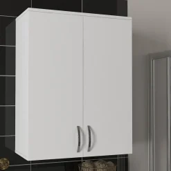 Mensola Bagno|Mobili Pensili > Dmora Mobile Pensile 2 Ripiani 2 Ante 70x90h cm, 3 Vani - Isili Bianco