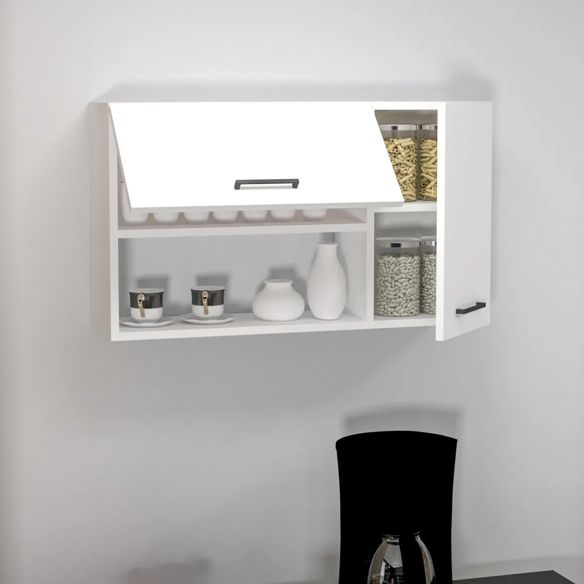 Mobile Pensile Bianco 2 Ripiani 2 Ante 90x52h cm, 4 Vani - Rassa