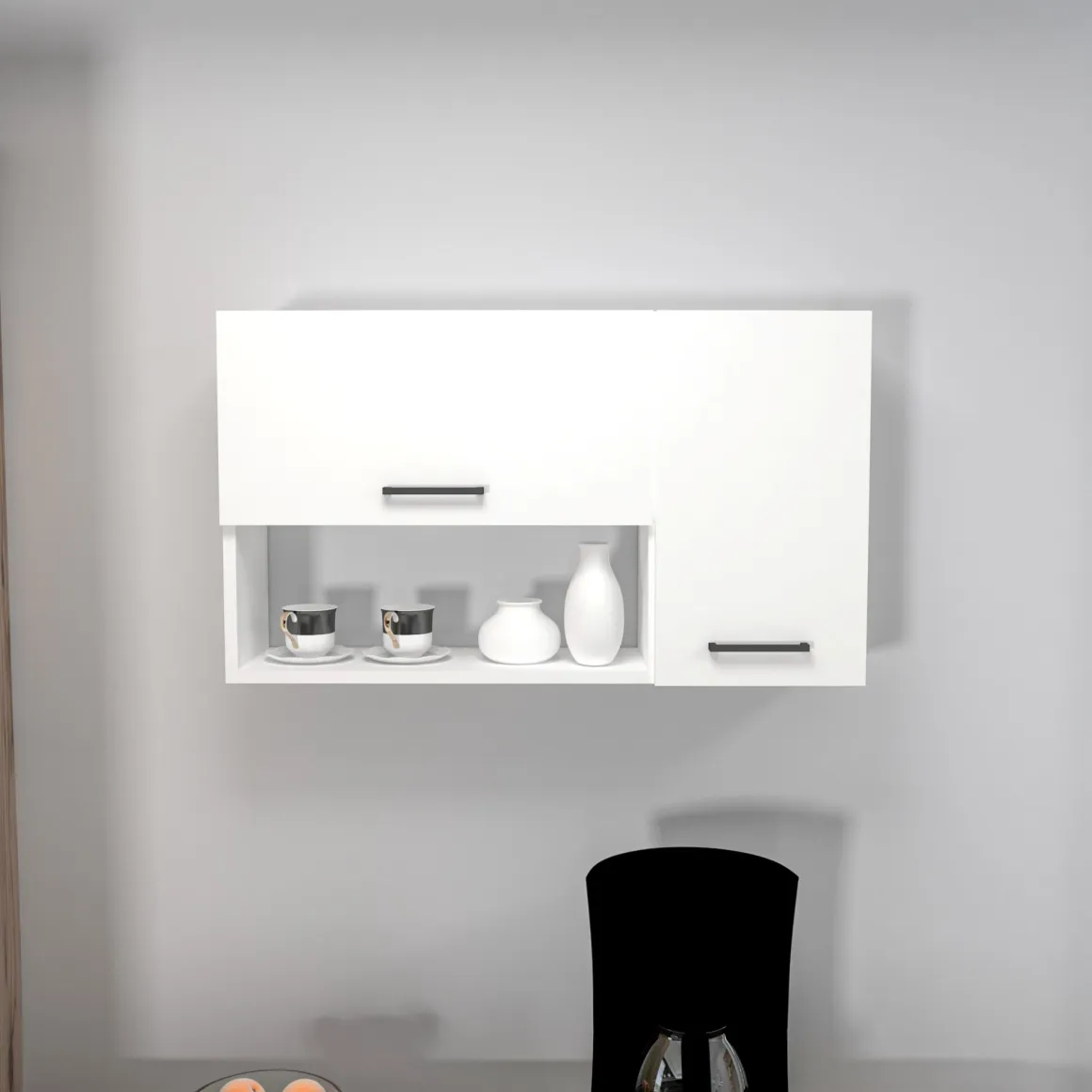 Mobile Pensile Bianco 2 Ripiani 2 Ante 90x52h cm, 4 Vani - Rassa