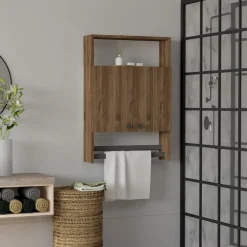 Mensola Bagno|Mobili Pensili > Dmora Mobile Pensile 2 Ripiani Apertura Battente 60x87h cm, 2 Ante - Tanagro Marrone Noce