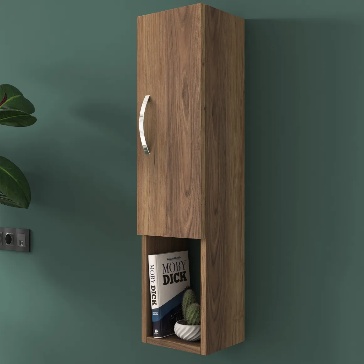 Mobile Pensile Marrone Noce 2 Ripiani Un'anta 22x90h cm, 3 Vani - Boglione