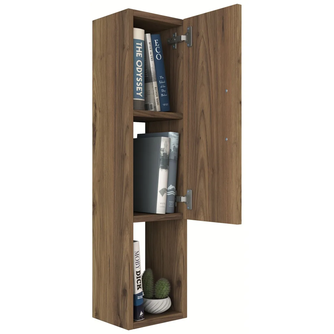 Mobile Pensile Marrone Noce 2 Ripiani Un'anta 22x90h cm, 3 Vani - Boglione