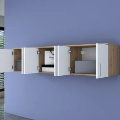 Mensola Bagno|Mobili Pensili > Dmora Mobile Pensile Marrone Rovere Bianco 6 Ante 3 Vani 180x44h cm, Apertura Battente - Jelsi Bianco, Marrone Rovere