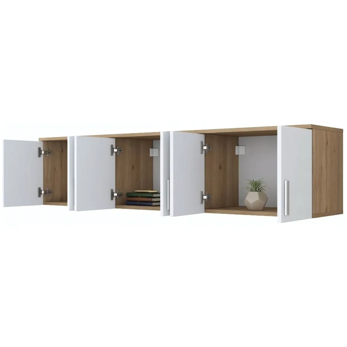 Mobile Pensile Marrone Rovere Bianco 6 Ante 3 Vani 180x41h cm, Apertura Battente - Arazzo