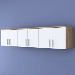 Mobile Pensile Marrone Rovere Bianco 6 Ante 3 Vani 180x41h cm, Apertura Battente - Arazzo