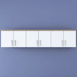 Mobile Pensile Marrone Rovere Bianco 6 Ante 3 Vani 180x41h cm, Apertura Battente - Arazzo