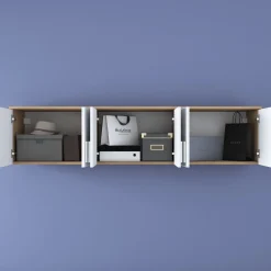Mobile Pensile Marrone Rovere Bianco 6 Ante 3 Vani 180x41h cm, Apertura Battente - Arazzo