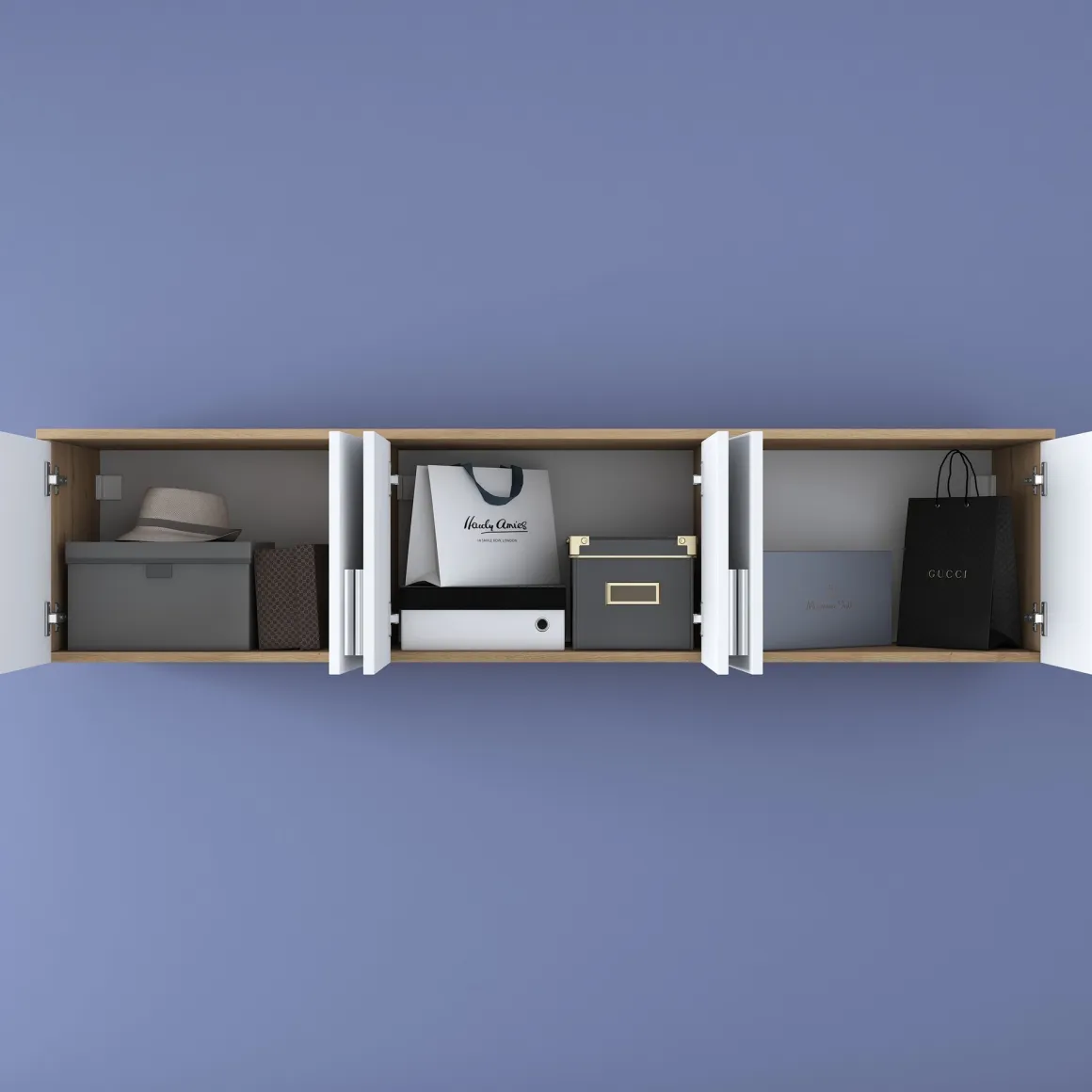 Mobile Pensile Marrone Rovere Bianco 6 Ante 3 Vani 180x41h cm, Apertura Battente - Arazzo