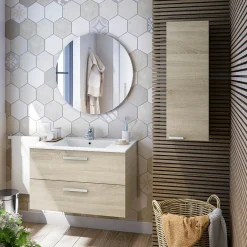 Mobile Pensile Marrone Rovere Grigio un Ripiano Un'anta 30x85h cm, Reversibile - Parga