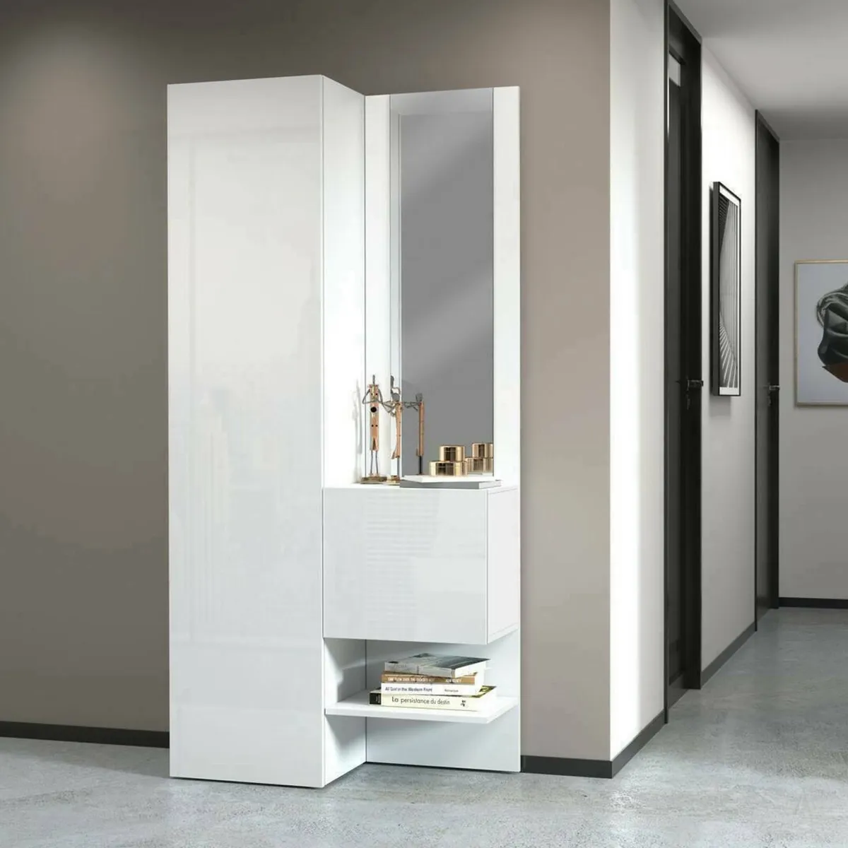 Mobili Da Ingresso|Ingresso > Dmora Mobile per ingresso 2 ante bianco 90x190h cm - Bauladu Bianco Lucido